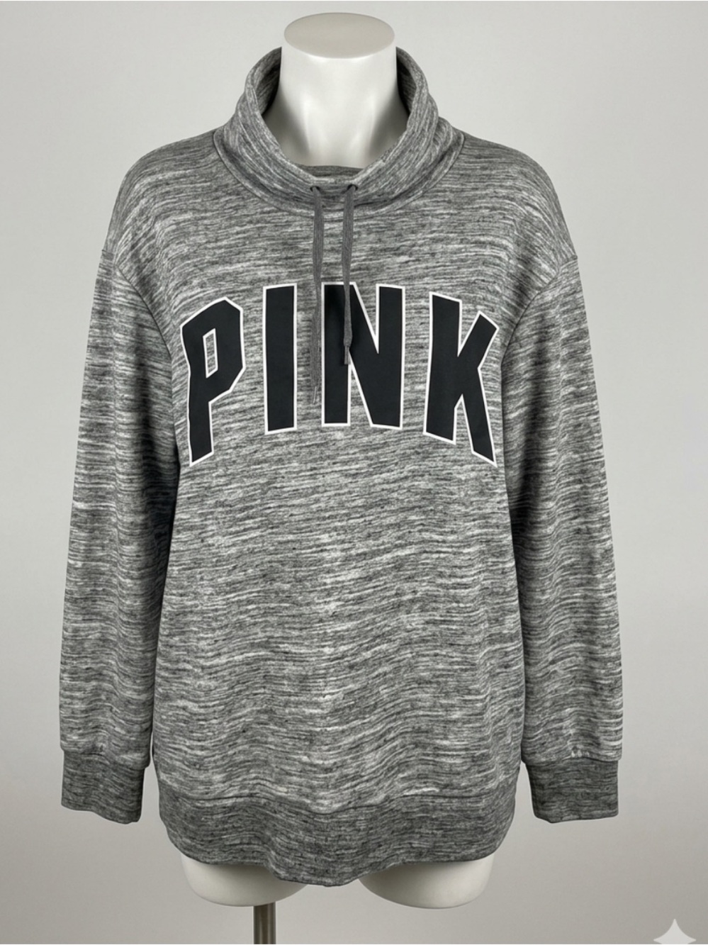 NWT Victoria's Secret PINK Gray Marled Cowl Neck Pullover Sweatshirt Large